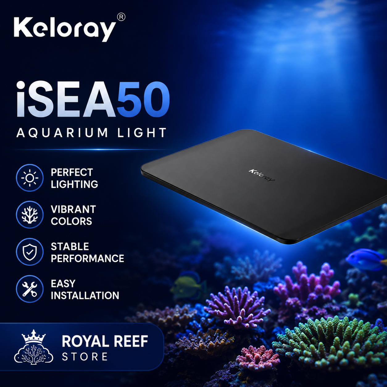 Keloray iSEA50 50W Fanless Ful - Marine Aquarium Led Lights ulasan dan harga